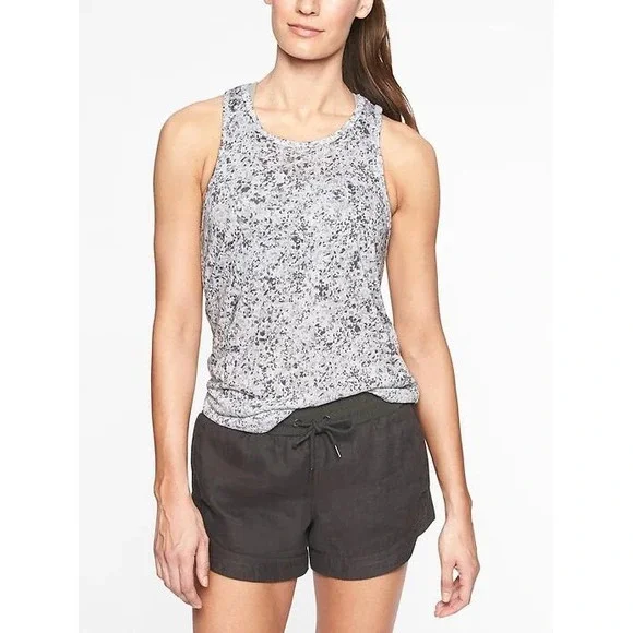 Athleta Essence Printed Tank Top Grey White Speckled Open Back Cutout Small - Picture 1 of 9